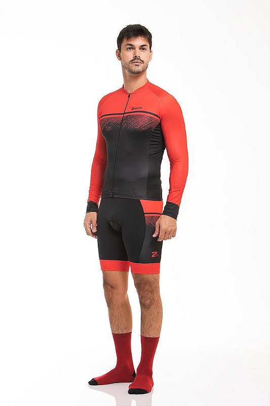 Camisa Ciclismo Z Nine Sport Longa Brake Masculina Vermelha