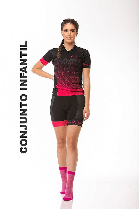 Uniforme Infantil Ciclismo Z Nine Heart Feminino Preto/Rosa