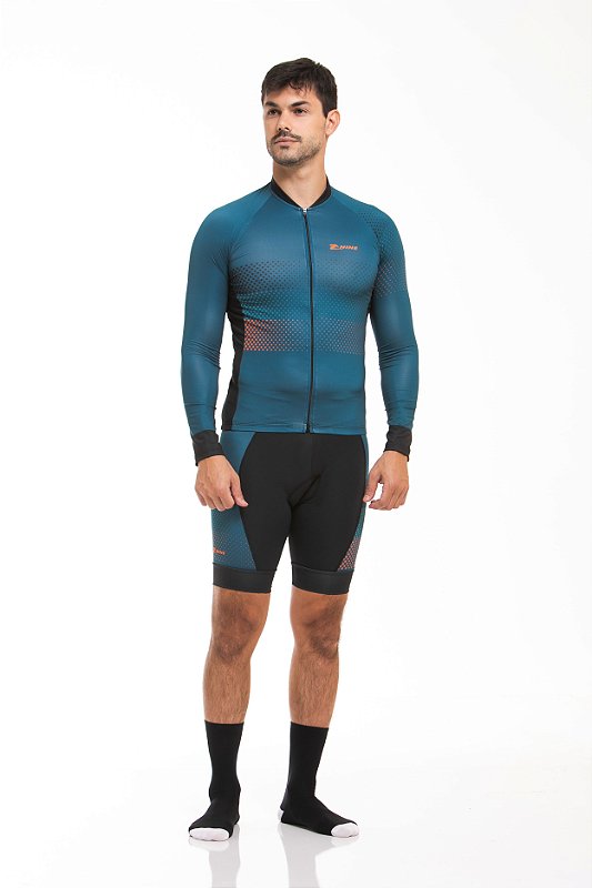 Camisa Ciclismo Z Nine Sport Longa Classic Blue Masculina Azul