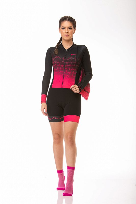 Macaquinho Ciclismo Z Nine Heart Rosa Manga Longa Feminino