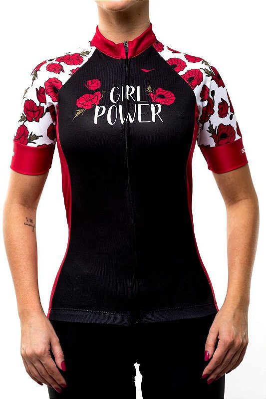 Camisa Ciclismo Scape Girl Power Feminina Preta/Vermelha